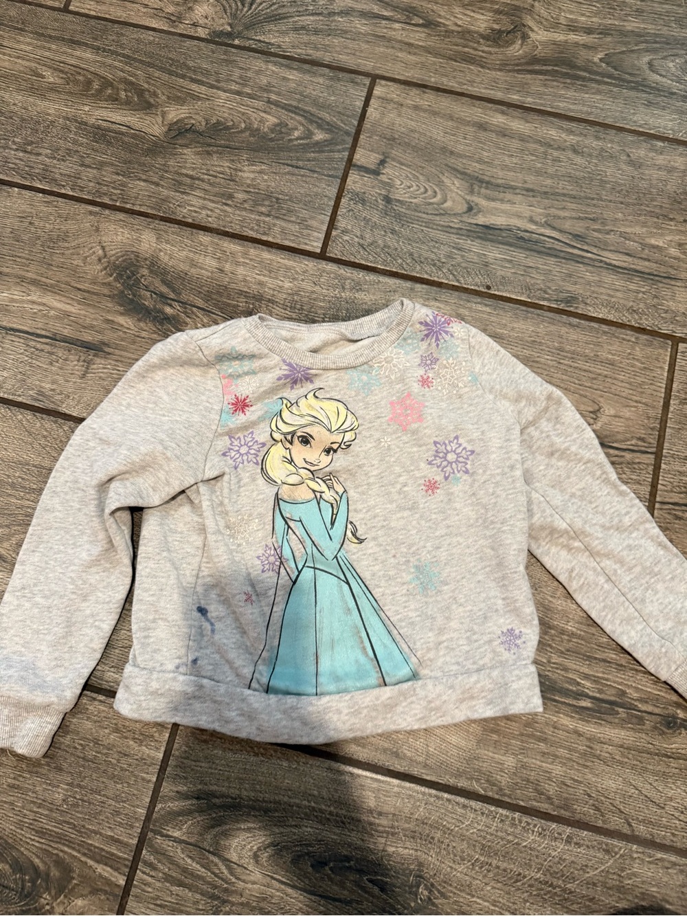 Disney Girls Heather Gray Elsa Pullover Sweatshirt with Blue Graphic